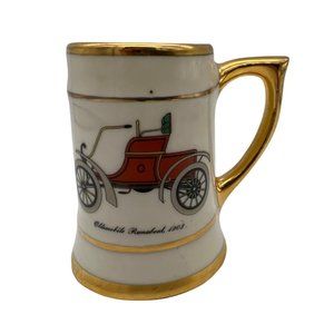 Oldsmobile Runabout 1903 Mini Stein Shot Glass Ceramic White Gold Trim 3" Tall